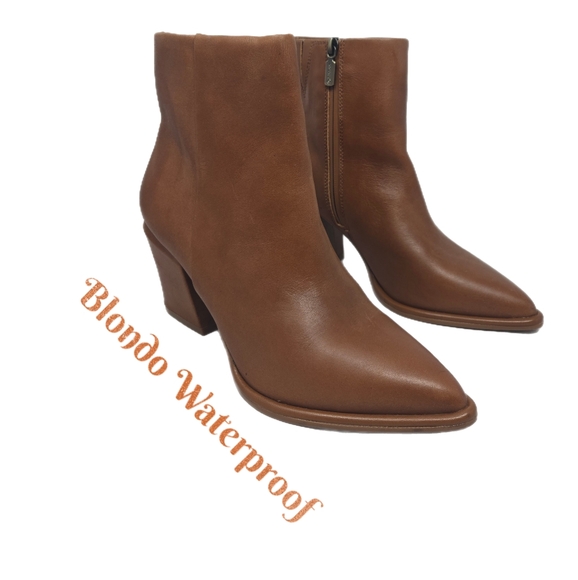 Blondo Waterproof Emmalyn Ankle Boots Sz 8M Tan Leather Winter Wear Pointed Toe - Picture 1 of 11